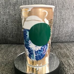Starbucks Dot Collection ceramic tumbler gold beetle w/ lid